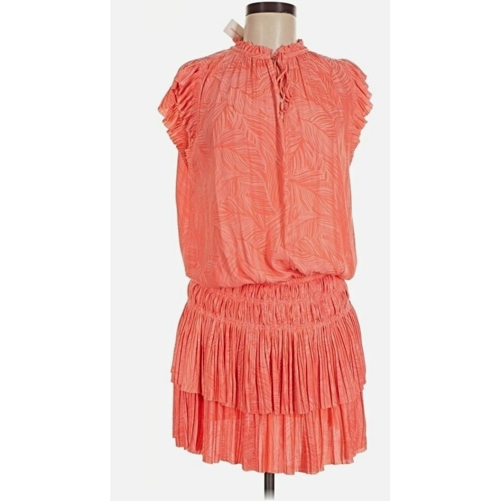 Pookie & Sebastian Womens Orange Leaf Ruffle Dress Elastic Waist M
